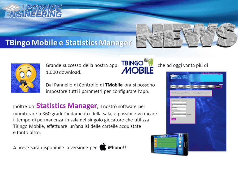 Newsletter 11/07/2017 - TBingo Mobile e Statistics Manager